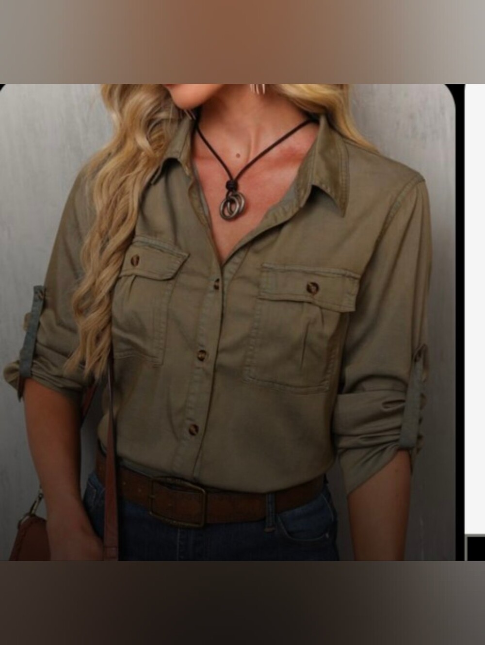 Ralph Lauren 100% Cotton Olive Green Utility Style Button-Up Shirt M